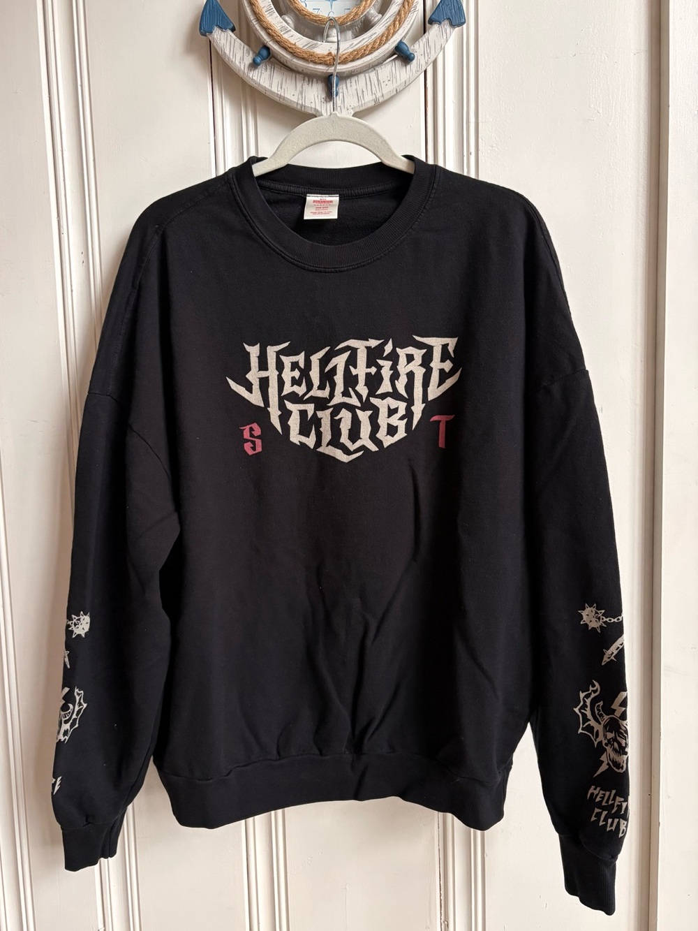 Stranger Things Black Hellfire Club Graphic Crewneck Sweatshirt